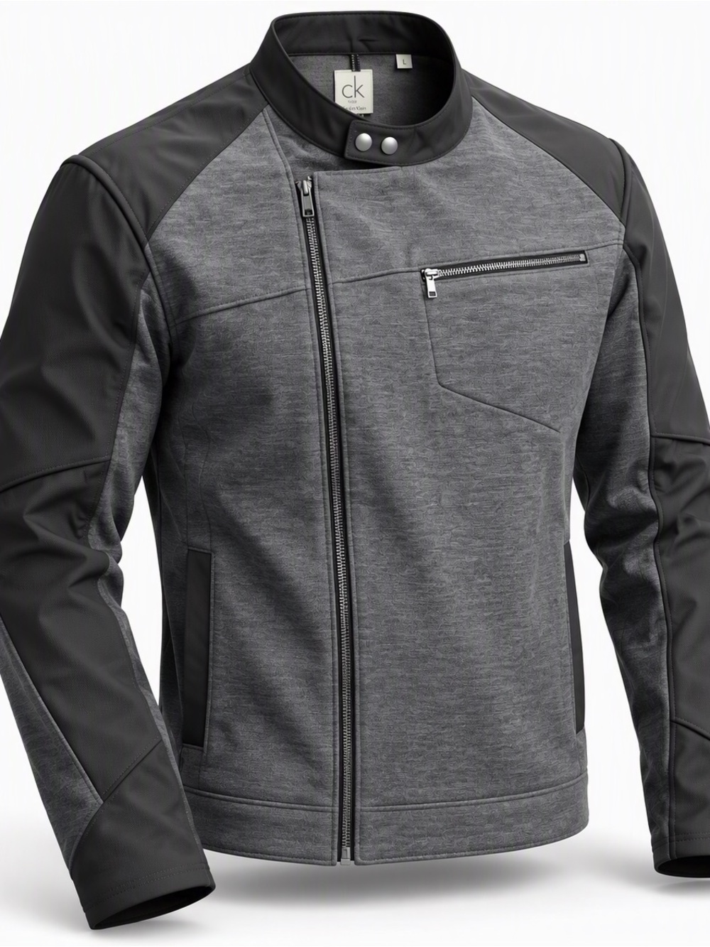 Calvin Klein Gray and Black Moto-Style Performance Jacket